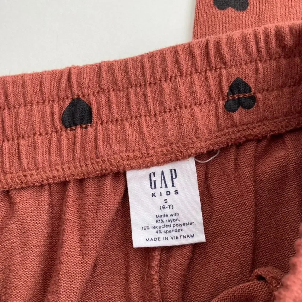 Gap Kids Sweater Knit Heart Joggers - Saddle Brown Black - Small 6/7